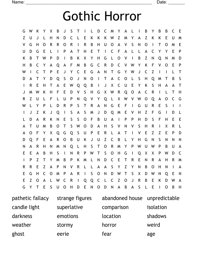 Gothic Horror Word Search