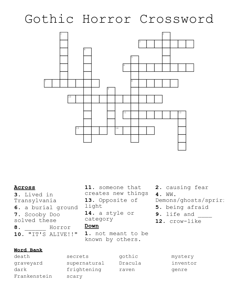 Gothic Horror Crossword