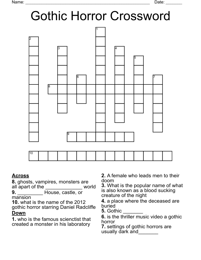 Gothic Horror Crossword 