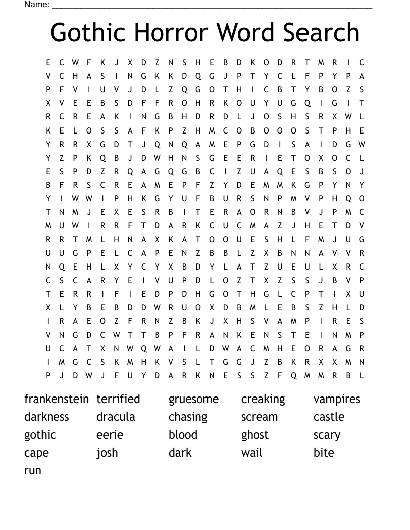 Gothic Horror Word Search