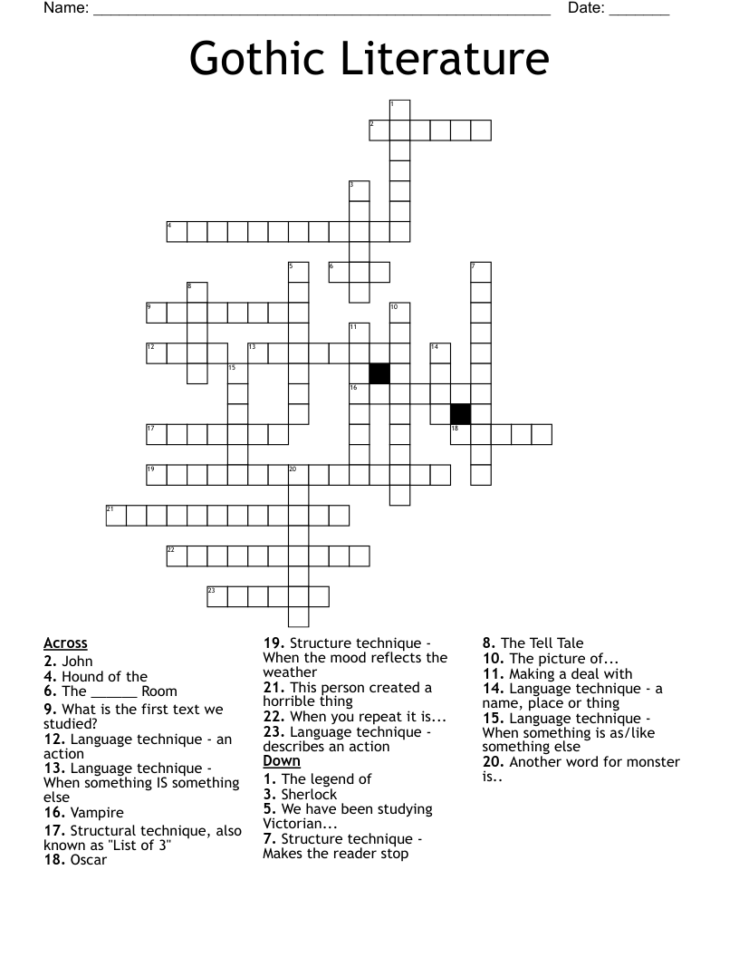 Gothic Literature Crossword