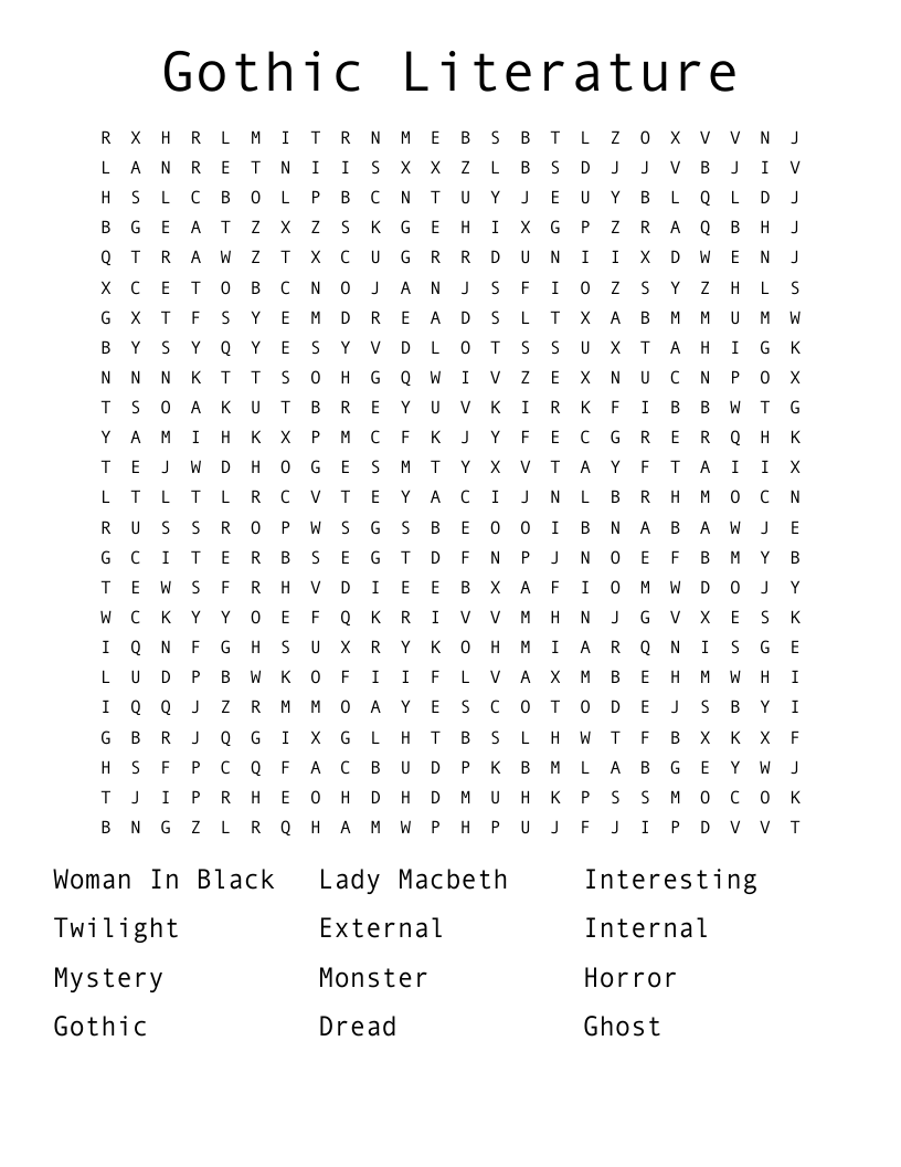 Gothic Literature Word Search