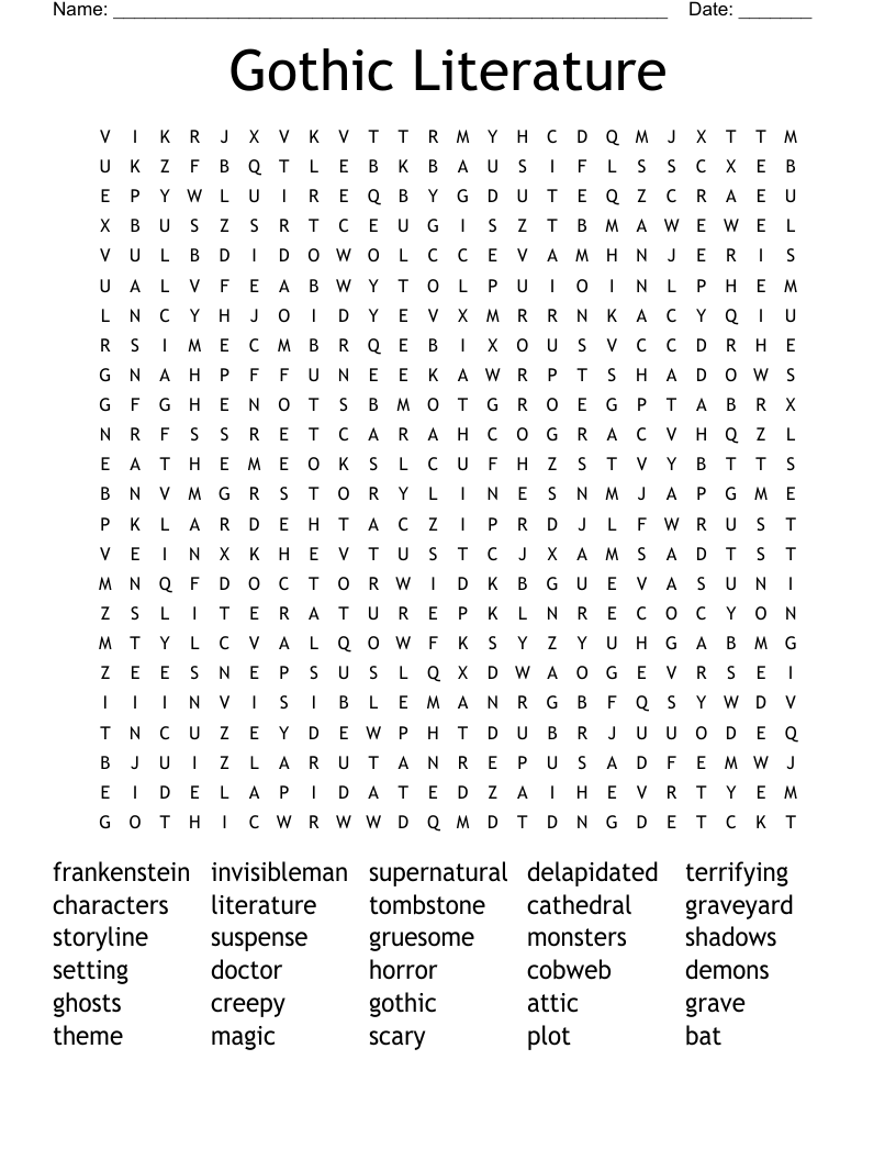 Gothic Literature Word Search