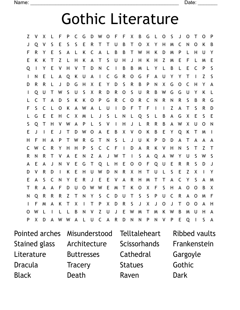 Gothic Literature Word Search