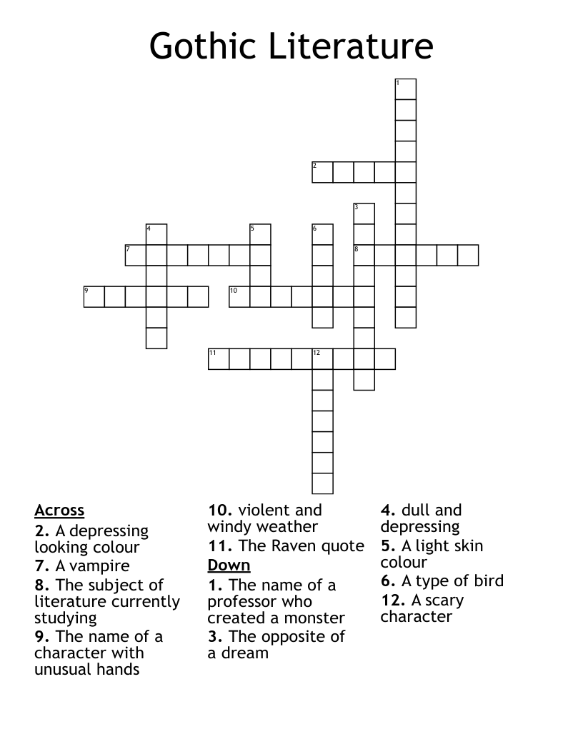 Gothic Literature Crossword
