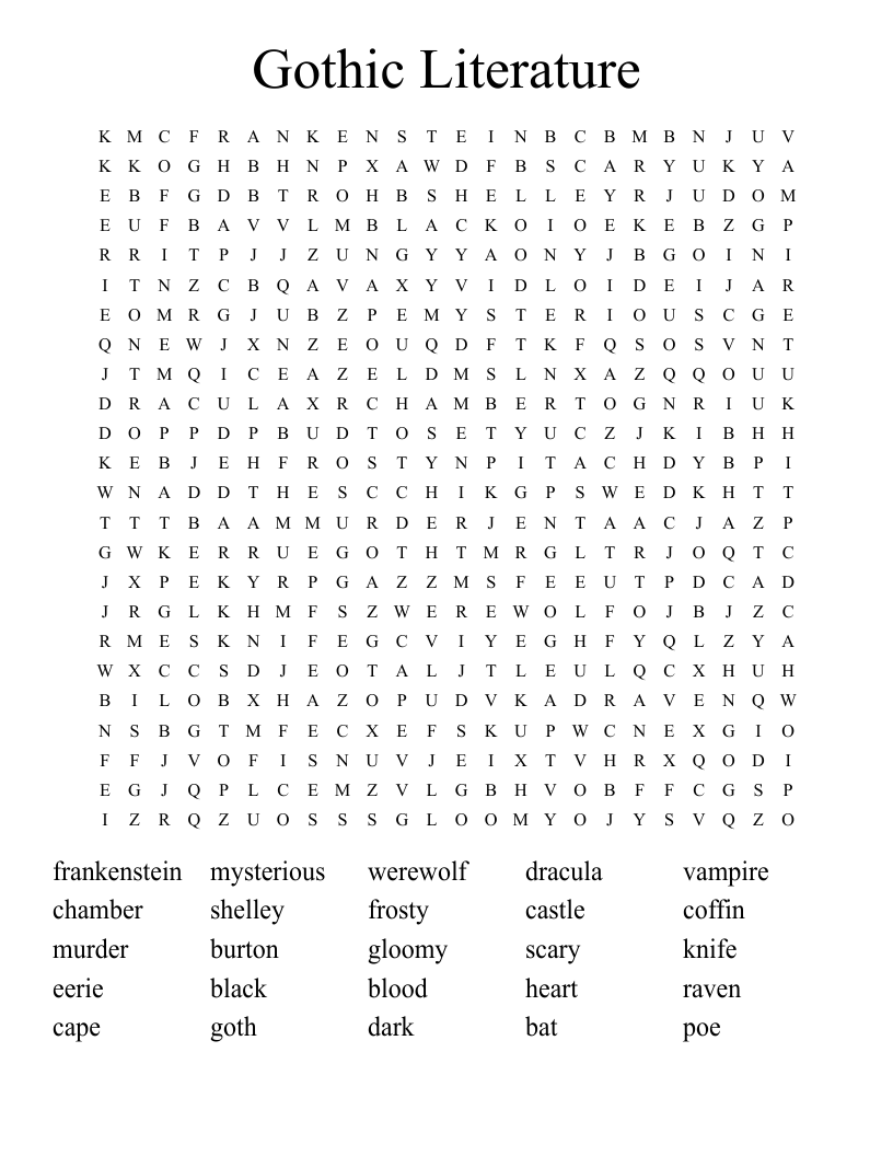Gothic Literature Word Search