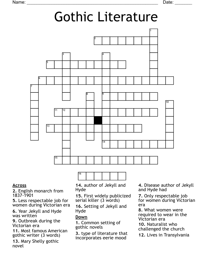 Gothic Literature Crossword
