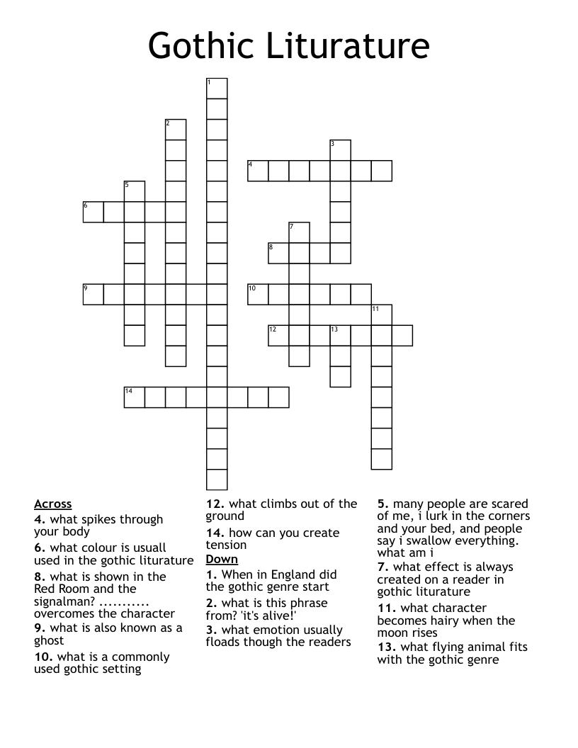 Gothic Liturature Crossword