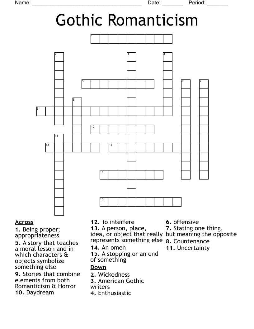 Gothic Romanticism Crossword