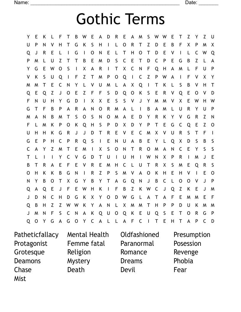 Gothic Terms Word Search