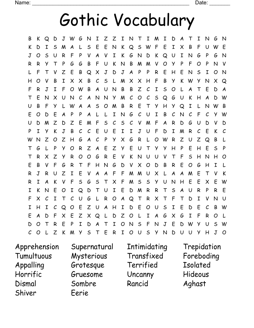 Gothic Vocabulary Word Search