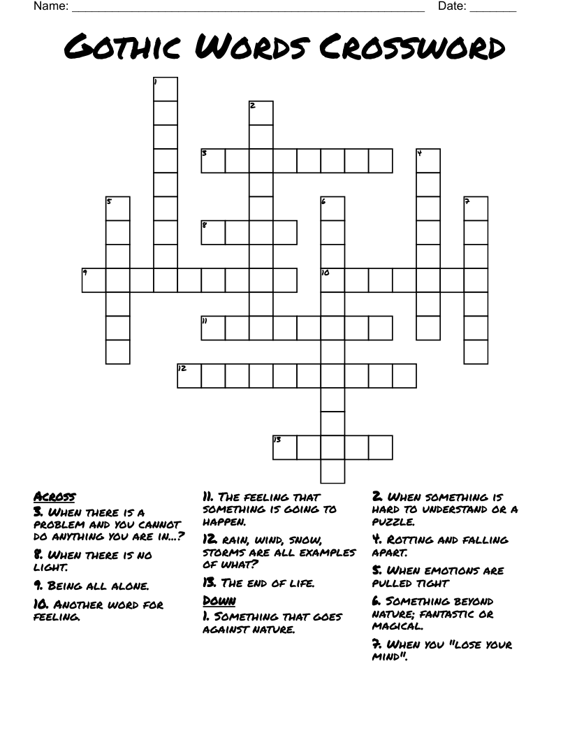 Gothic Words Crossword