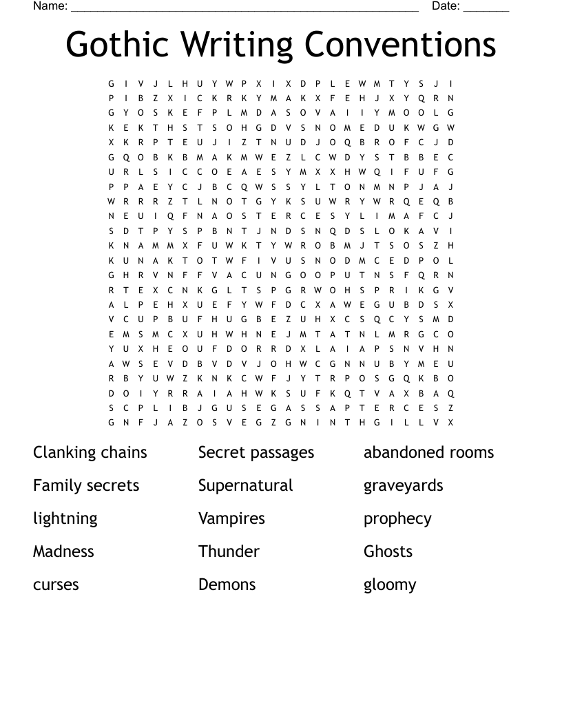 Gothic Writing Conventions Word Search