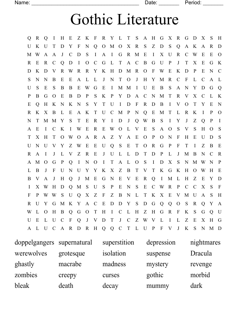 Gothic  Literature Word Search