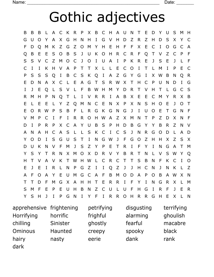Gothic adjectives Word Search