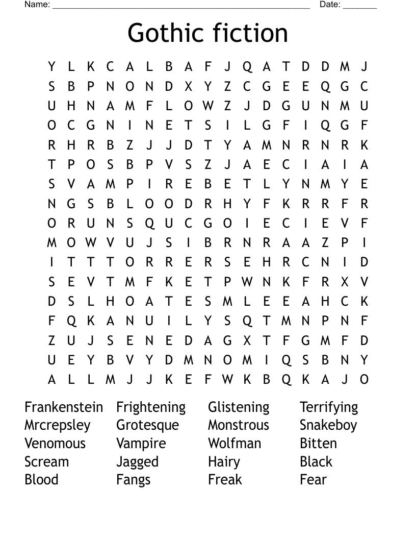 Gothic fiction Word Search