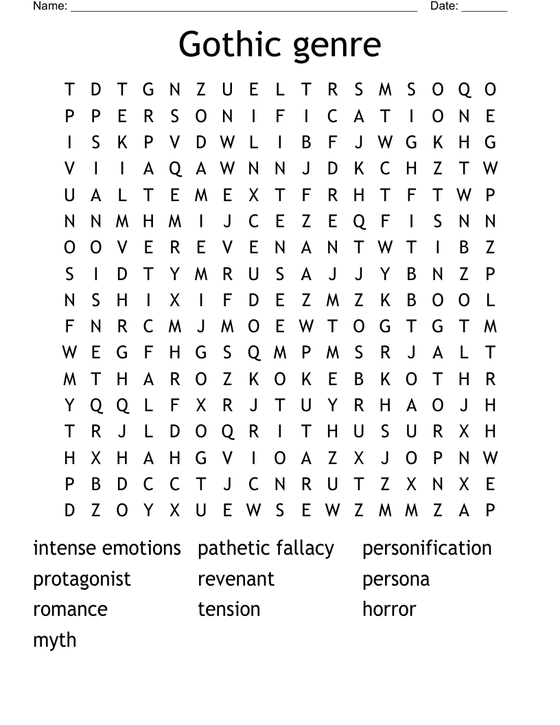 Gothic genre Word Search