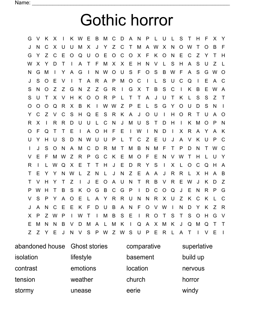 Gothic horror Word Search