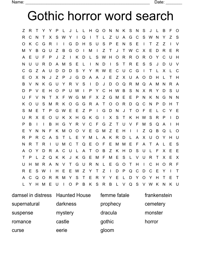 Gothic horror word search 