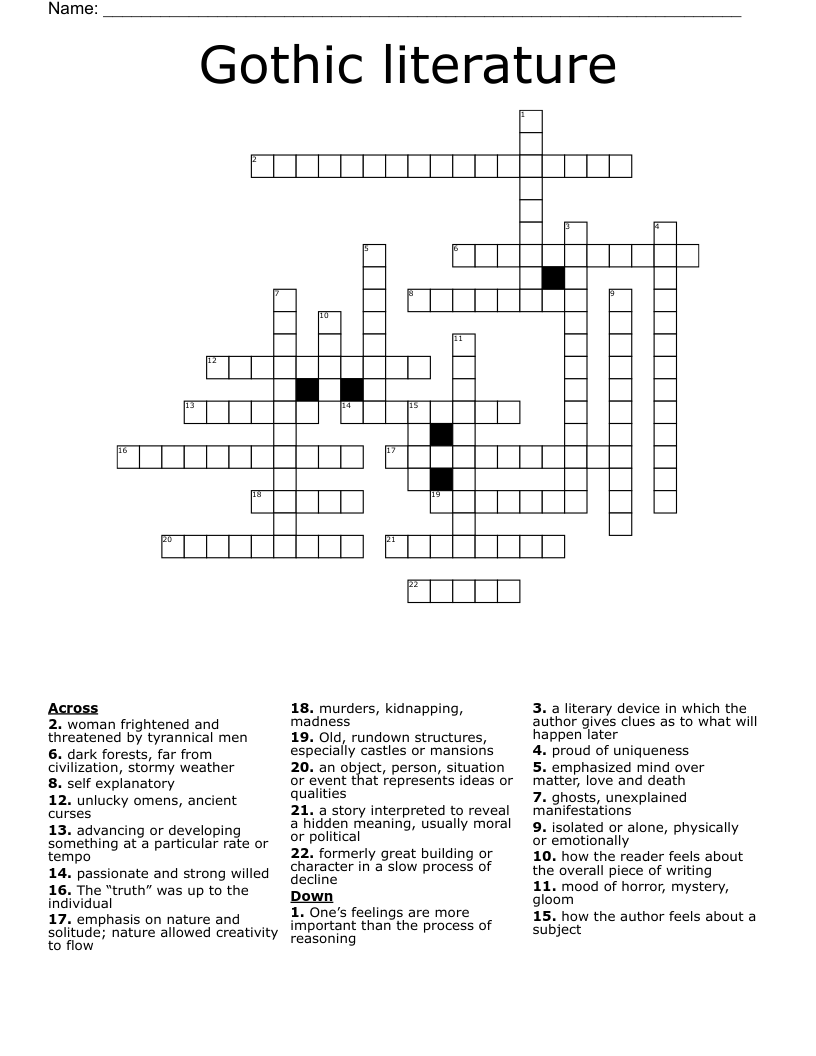 Gothic literature  Crossword