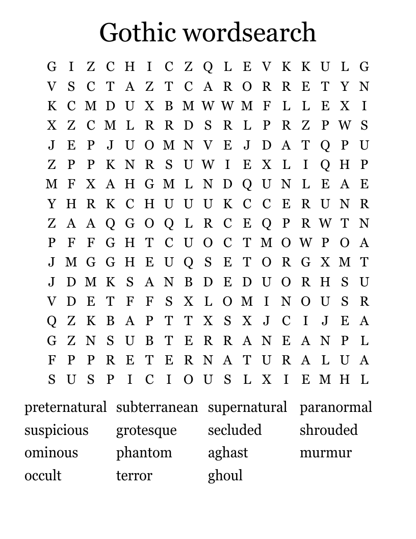 Gothic wordsearch