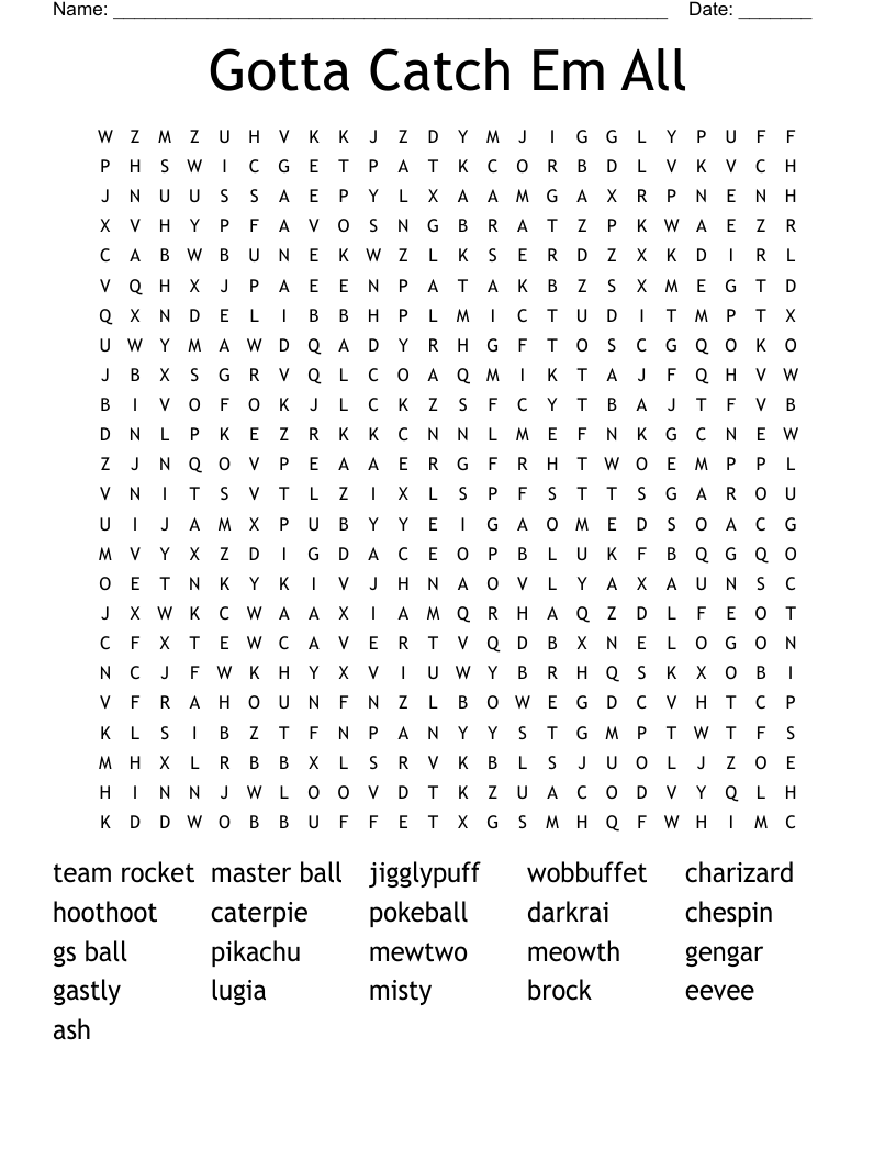 Gotta Catch Em All Word Search