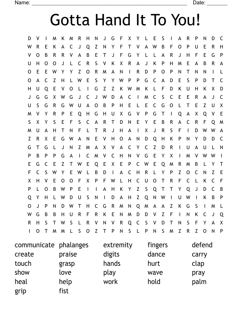 Gotta Hand It To You! Word Search
