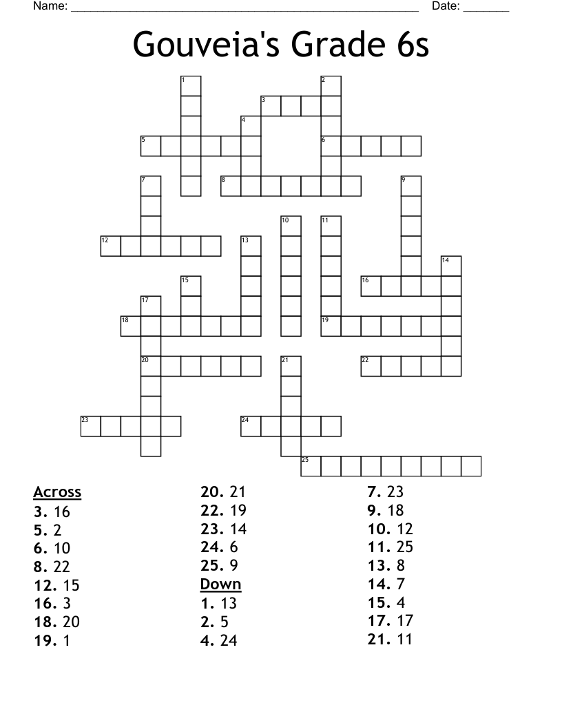 Gouveia's Grade 6s Crossword