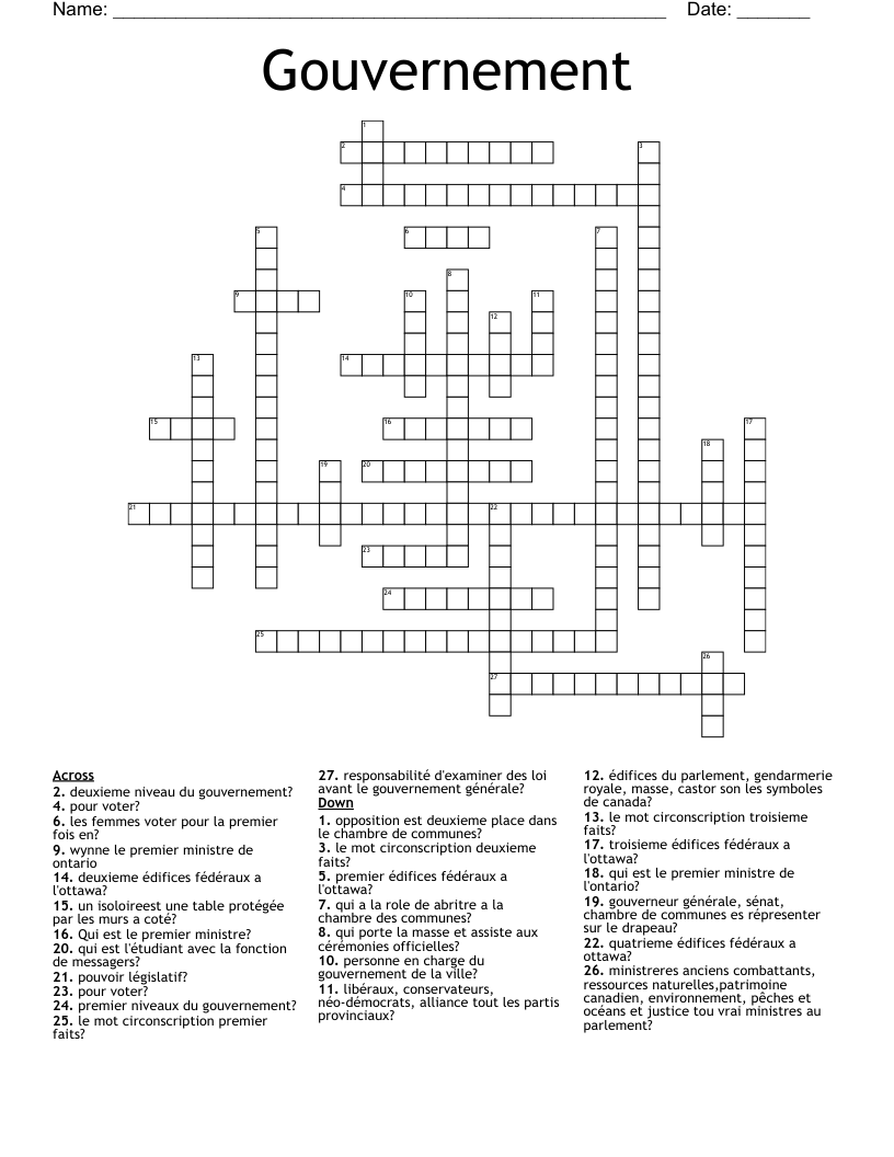 Gouvernement Crossword