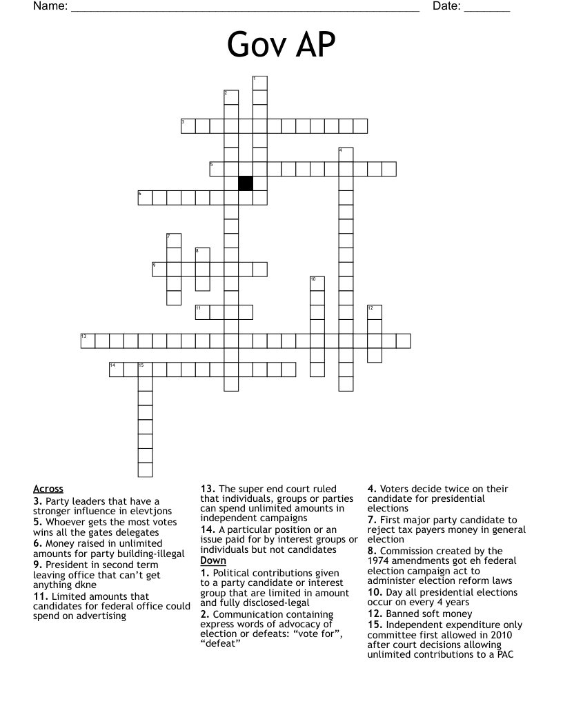 Gov AP Crossword