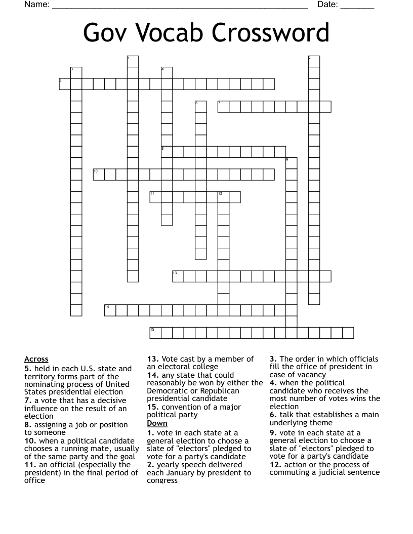 Gov Vocab Crossword