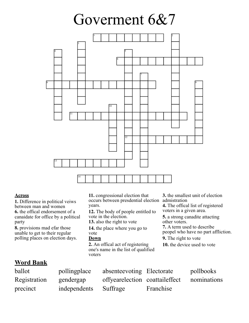 Goverment 6&7 Crossword