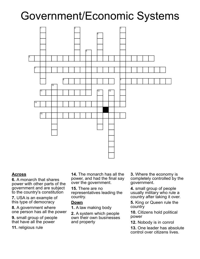 Government/Economic Systems Crossword