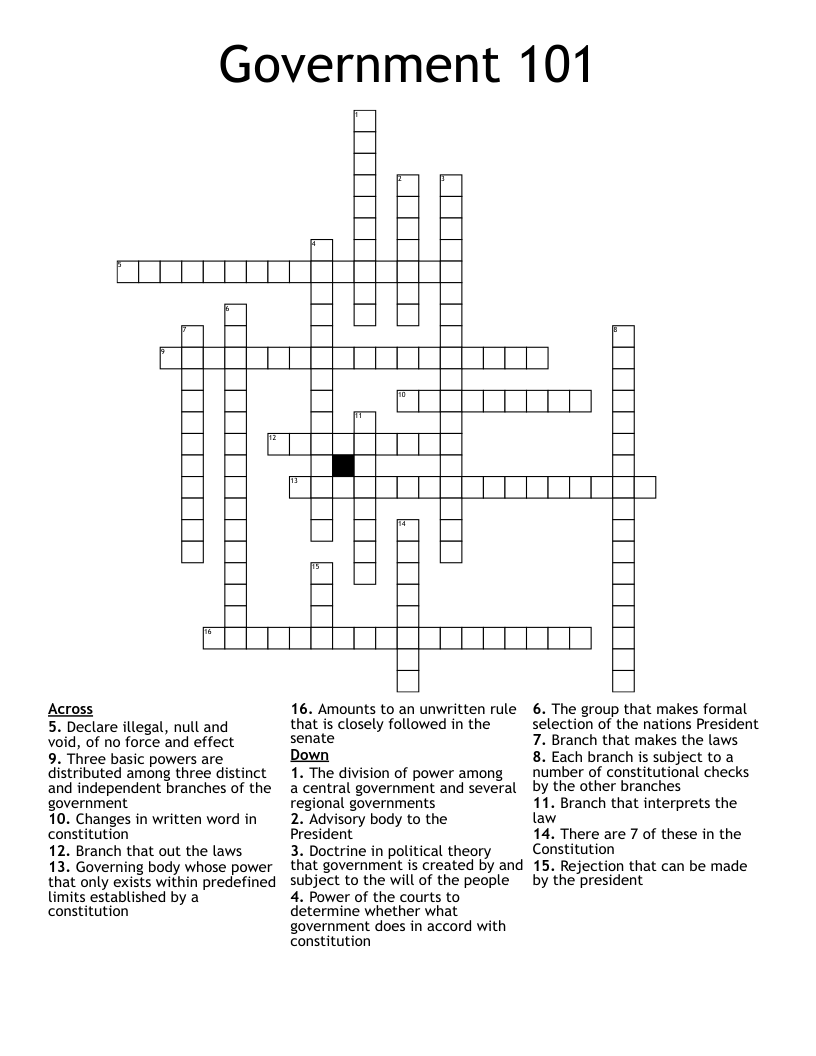 Government 101 Crossword