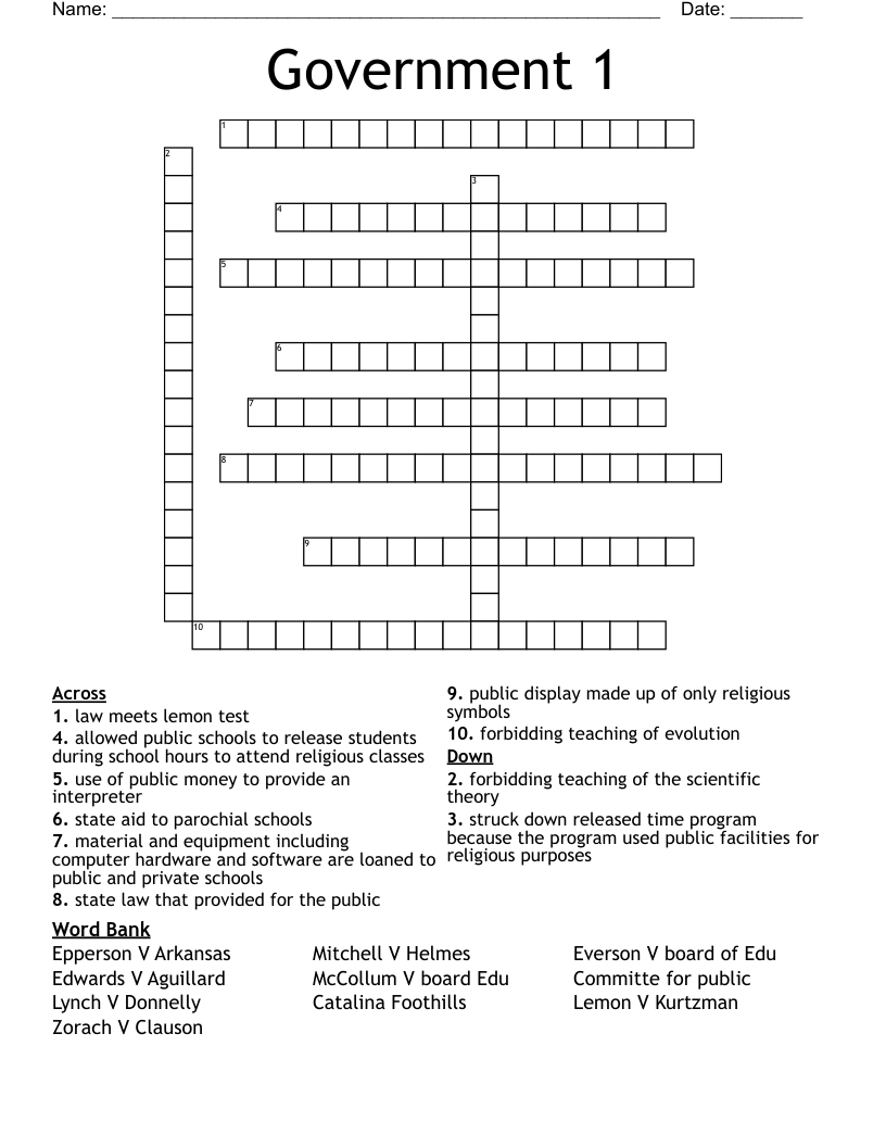 Government 1 Crossword