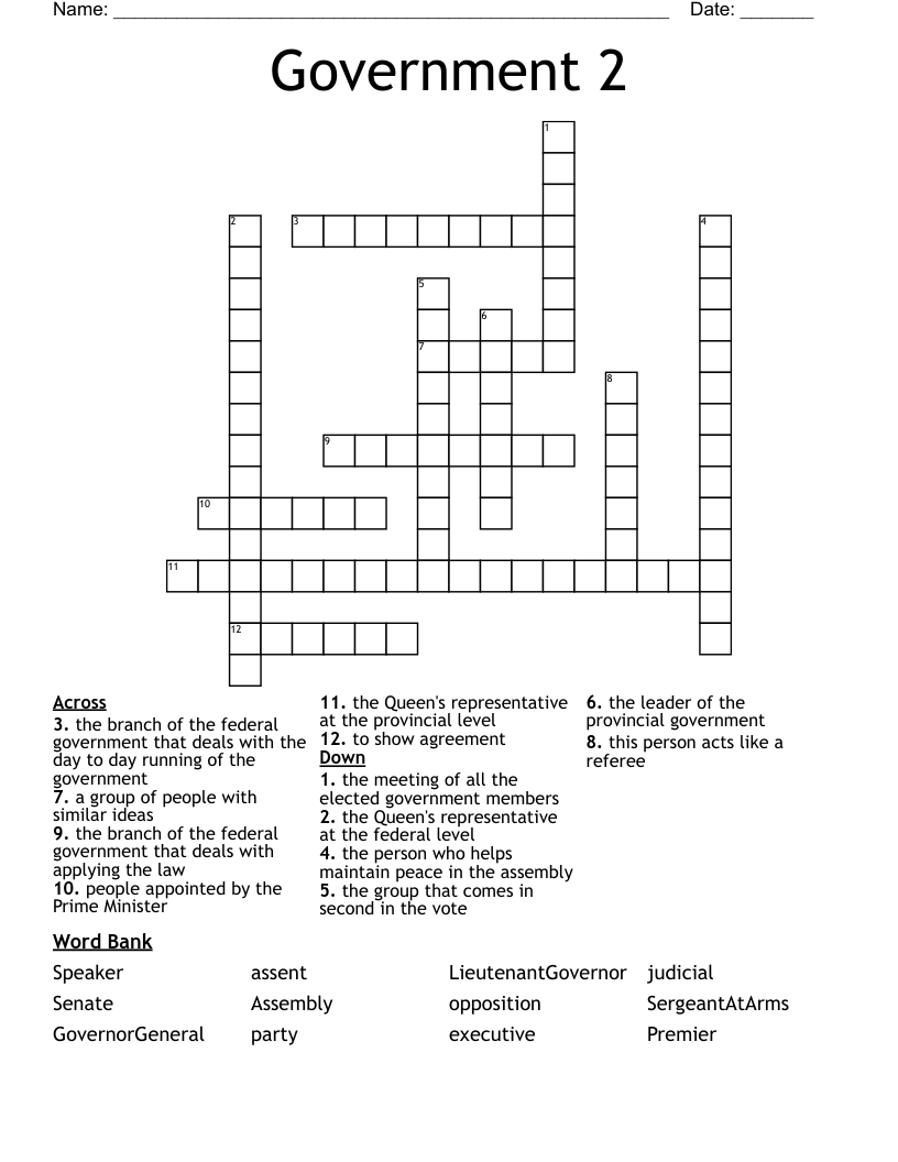 Government 2 Crossword