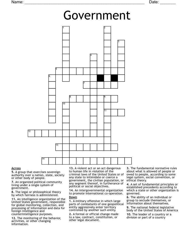 Government Crossword