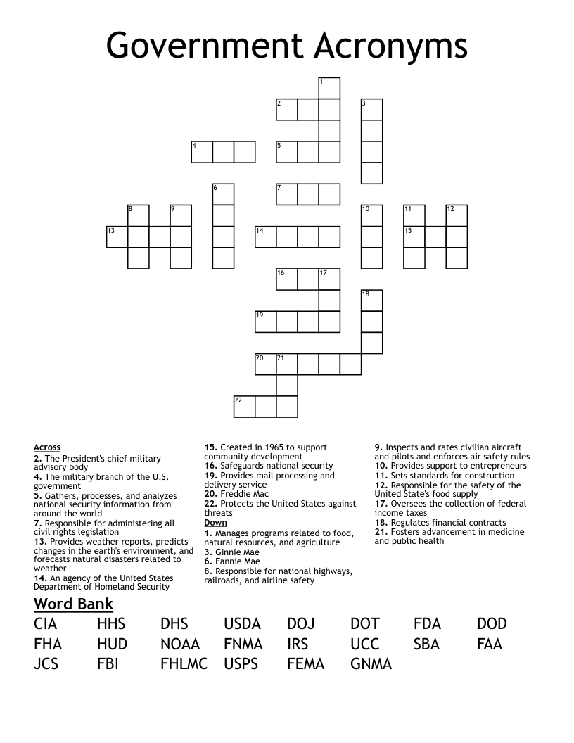 Government Acronyms Crossword