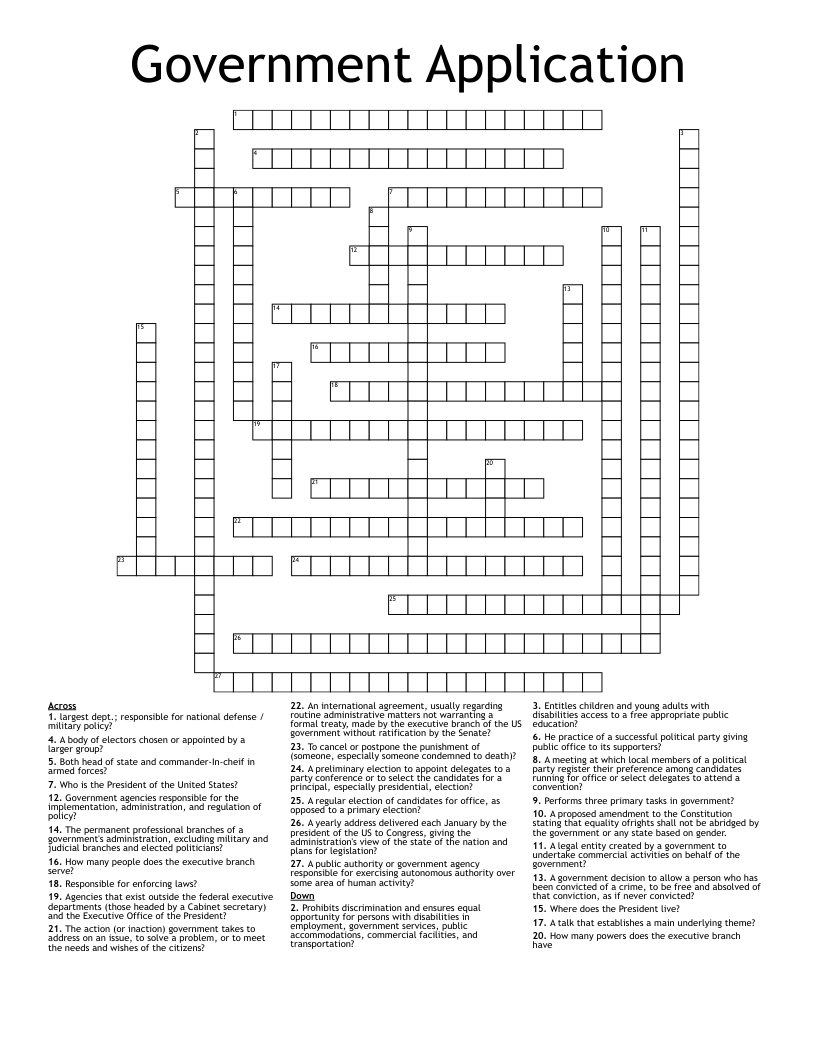 Government Application Crossword
