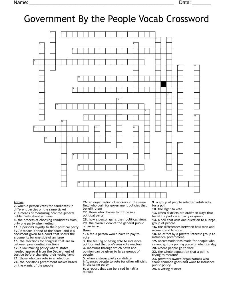 Government By the People Vocab Crossword