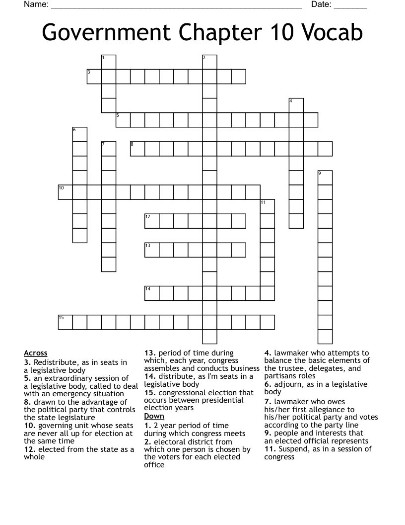 Government Chapter 10 Vocab Crossword