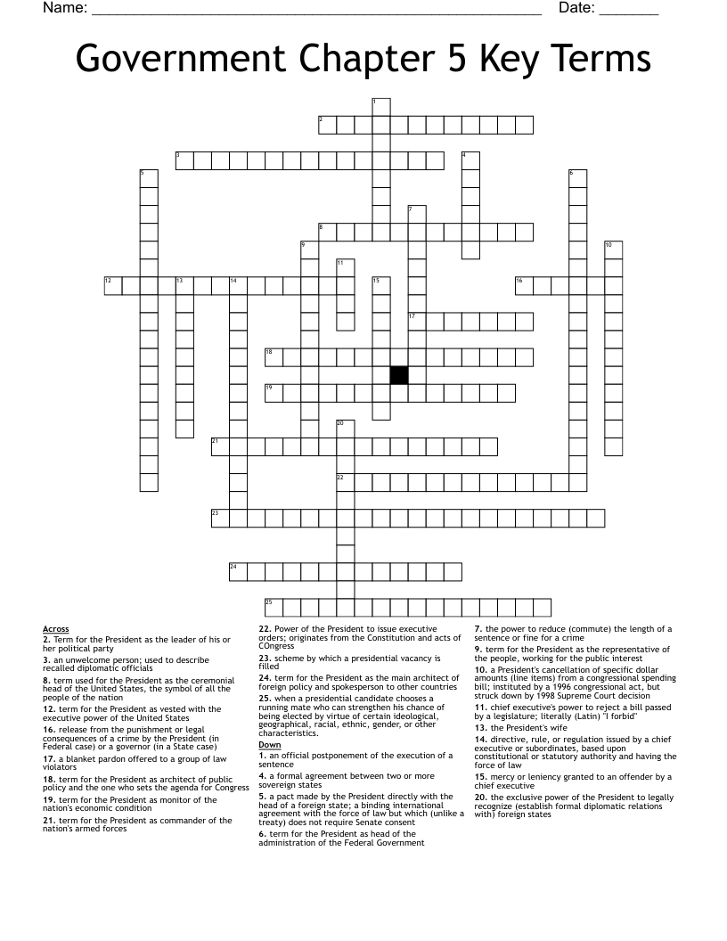 Government Chapter 5 Key Terms Crossword
