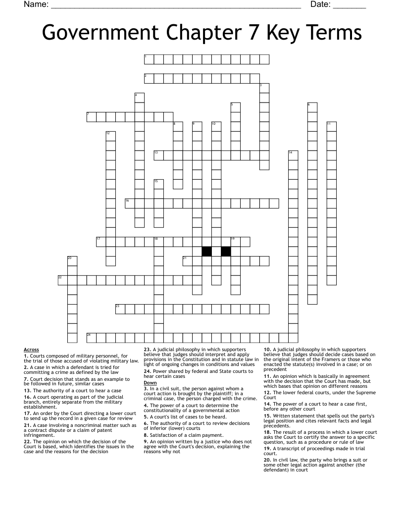Government Chapter 7 Key Terms Crossword