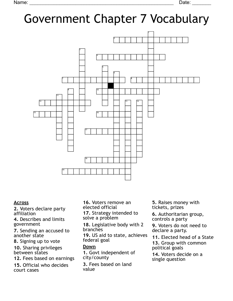 Government Chapter 7 Vocabulary Crossword