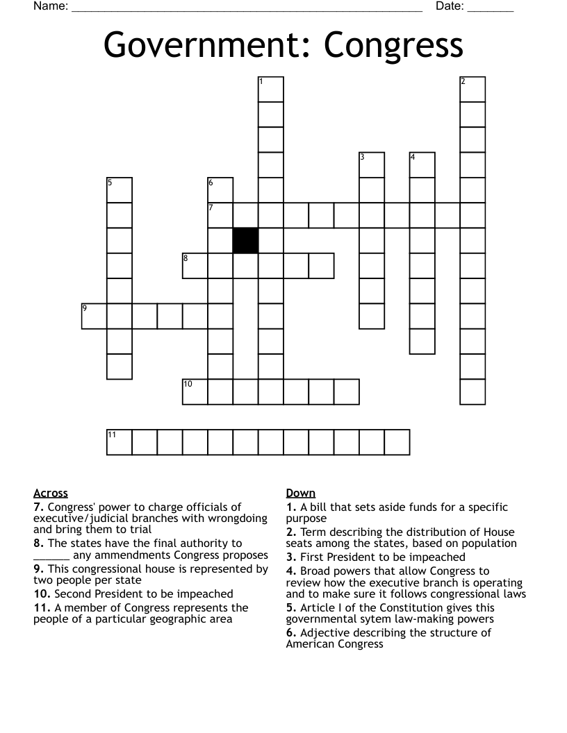 Government: Congress Crossword