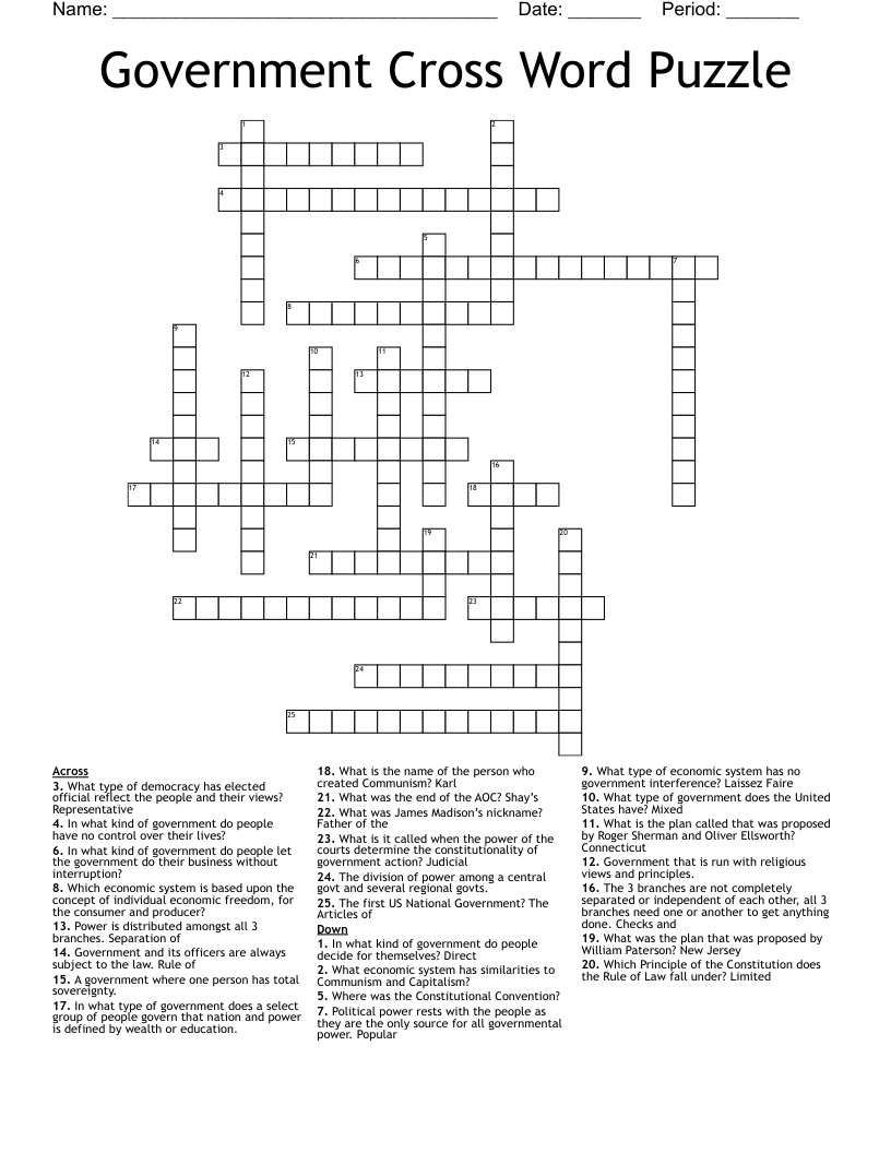 Government Cross Word Puzzle 