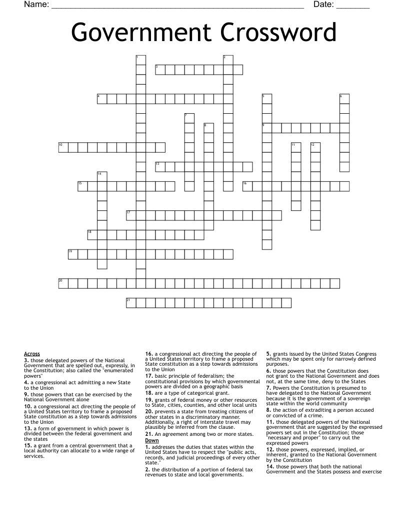 Government Crossword