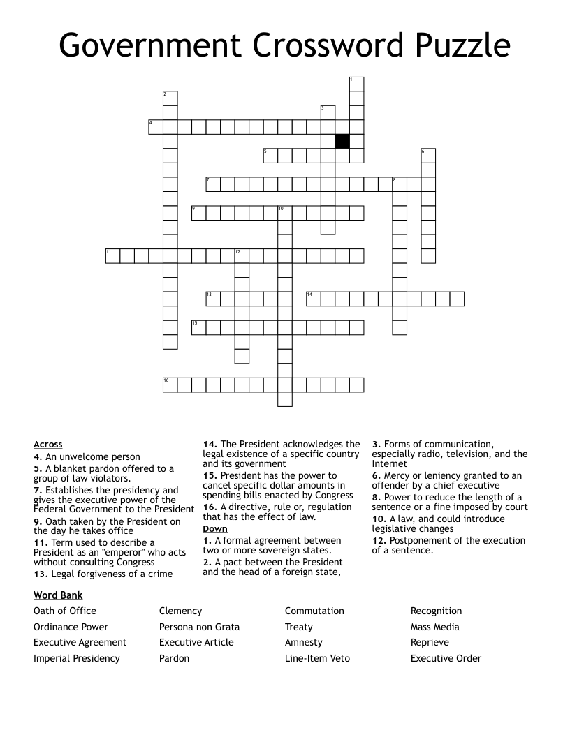 Government Crossword Puzzle