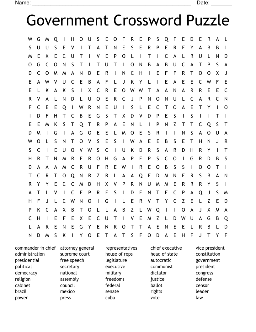Government Crossword Puzzle Word Search