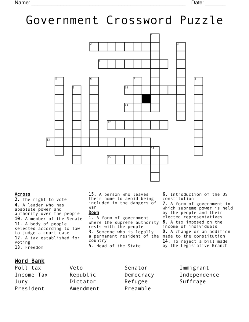 Government Crossword Puzzle